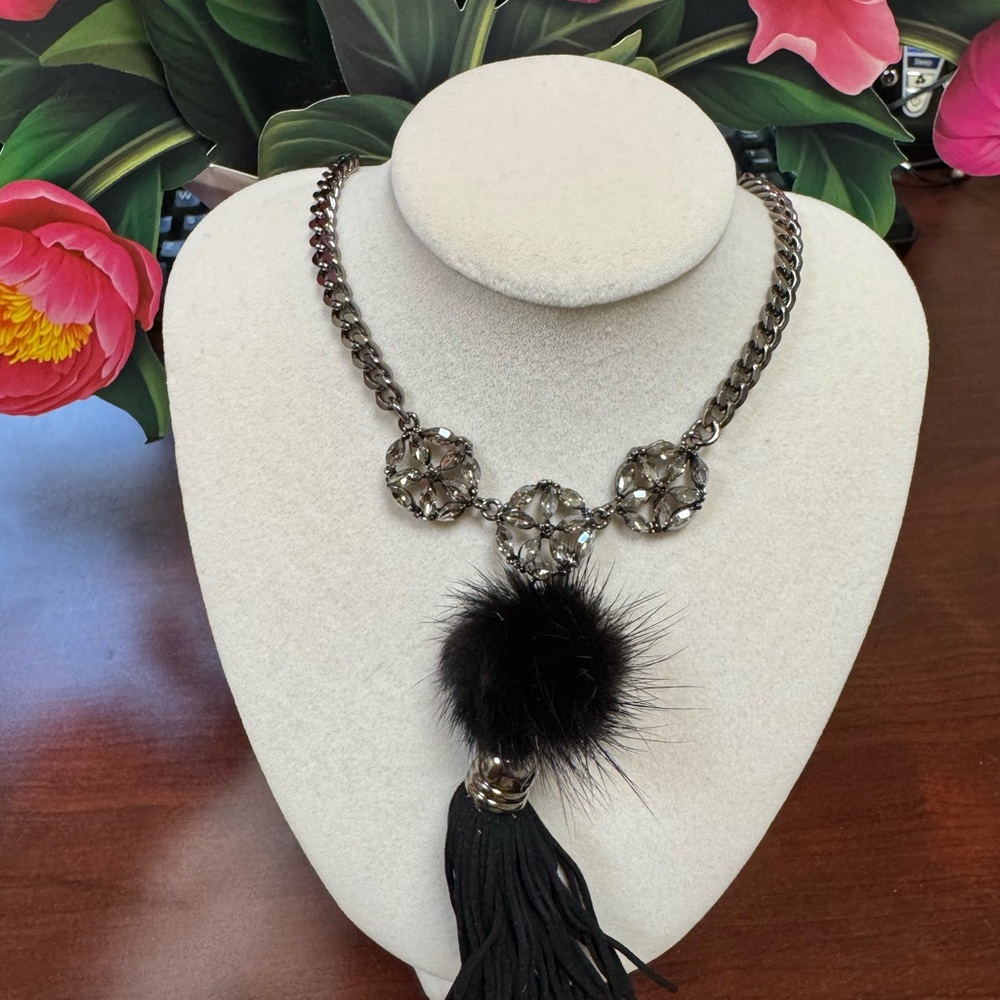 Black and Silver Necklace with Tassel